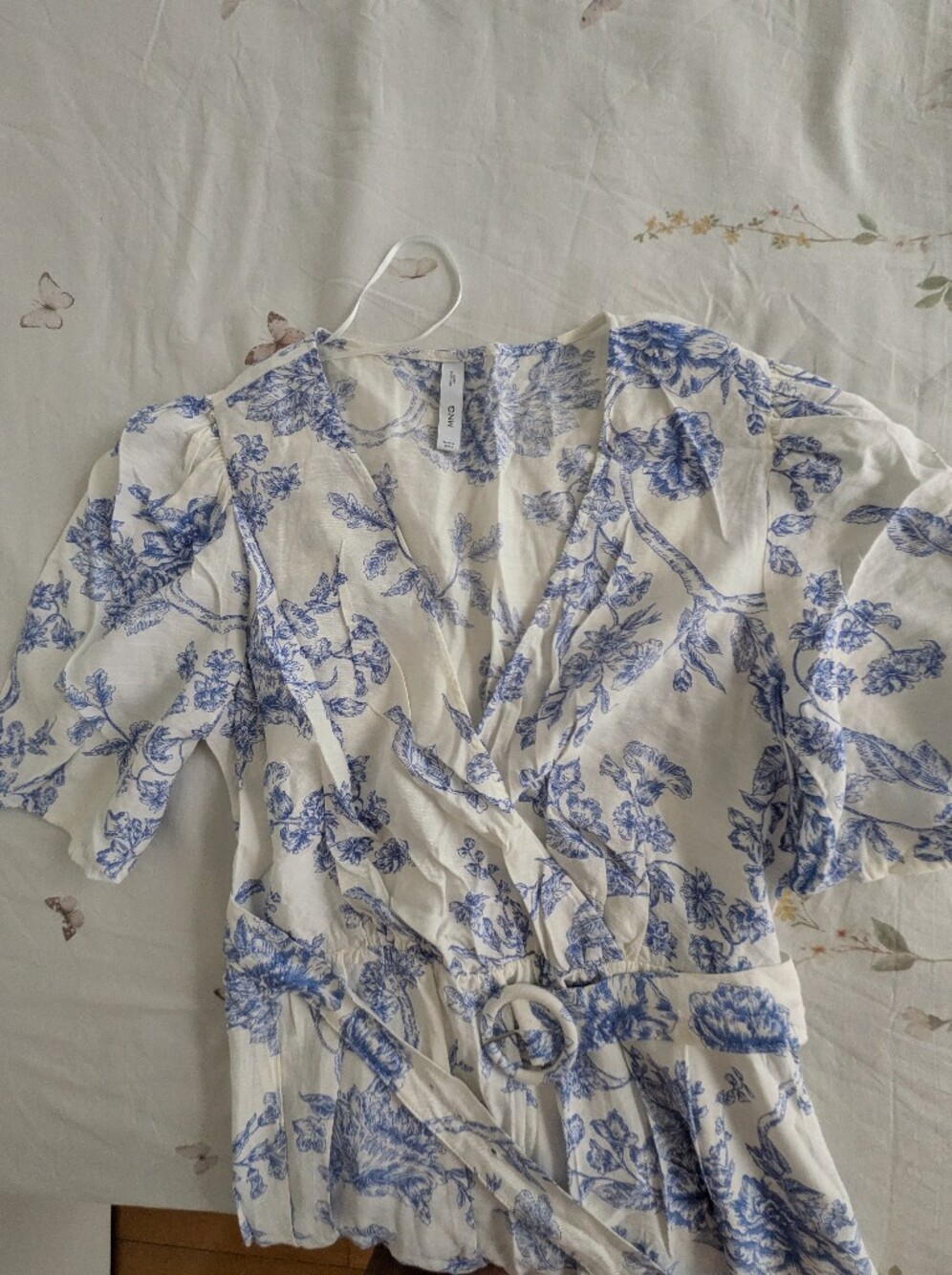 Mango White Dress with Blue Floral Print - Picture 7 of 14